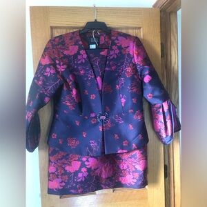 Luxe Women's Three Piece Floral Blazer Skirt set - Purple and Fuchsia